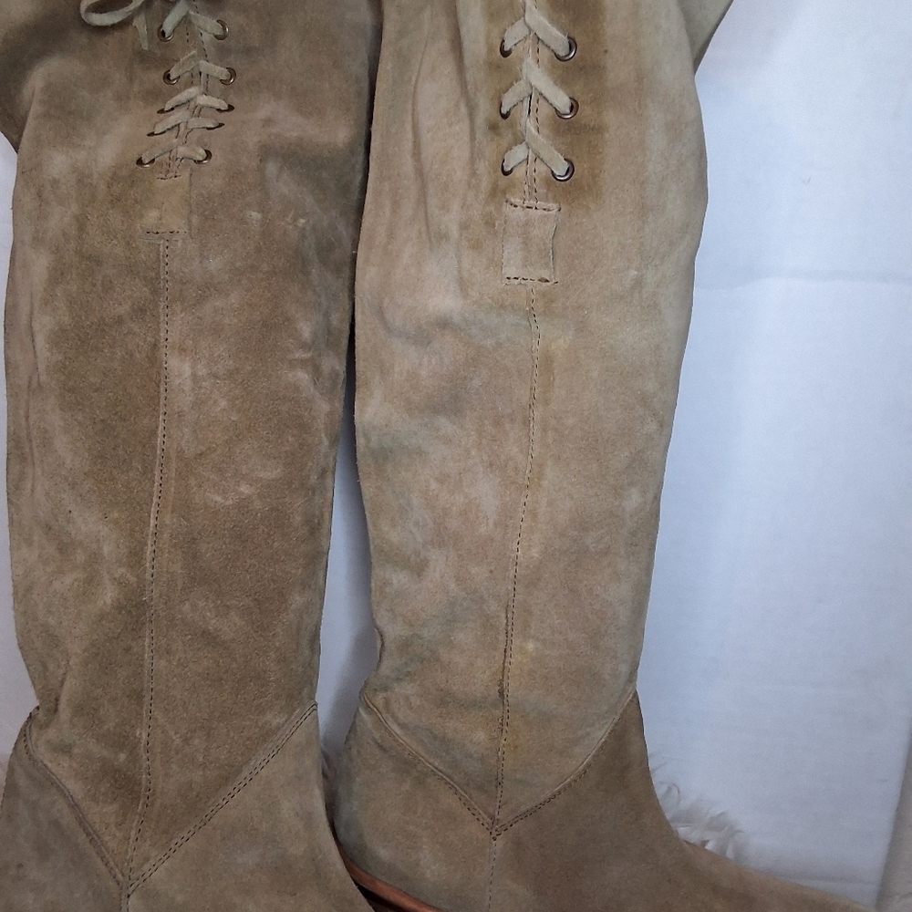 B/ X By Bronx Camel Suede Tie Up Knee High Boots 40 - Picture 4 of 16